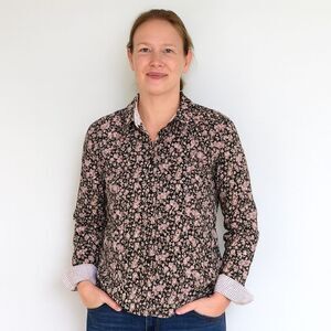 Chaps Floral Button Down Shirt - Black and Pink